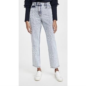 SEA NY Blue Betty Acid Wash Pearl Embellished Straight Leg Jeans Size 4
